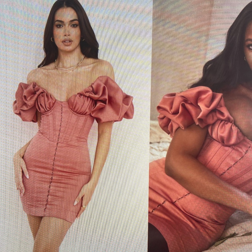 Elegant Rust Dress with Puff Sleeves House of CB